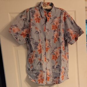 Izod Men's Blue and Orange Floral Button Down Shirt